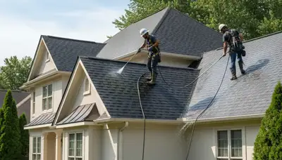 Roof cleaning service on a San Antonio, TX home by FX Remodeling & Exteriors