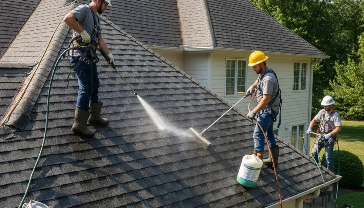 Professional roof cleaning service on a home in San Antonio, TX by FX Remodeling & Exteriors